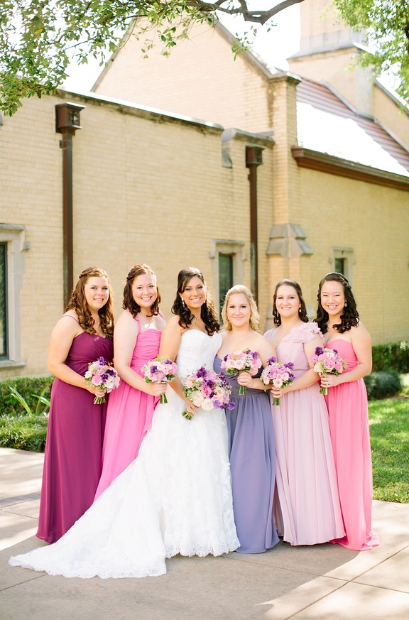 Mismatched Pink and Purple Bridesmaids Dresses