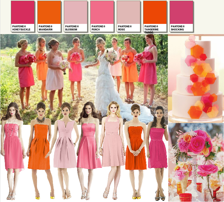 hot pink and orange bridesmaid dresses Shocking wedding pink and orange bridesmaids