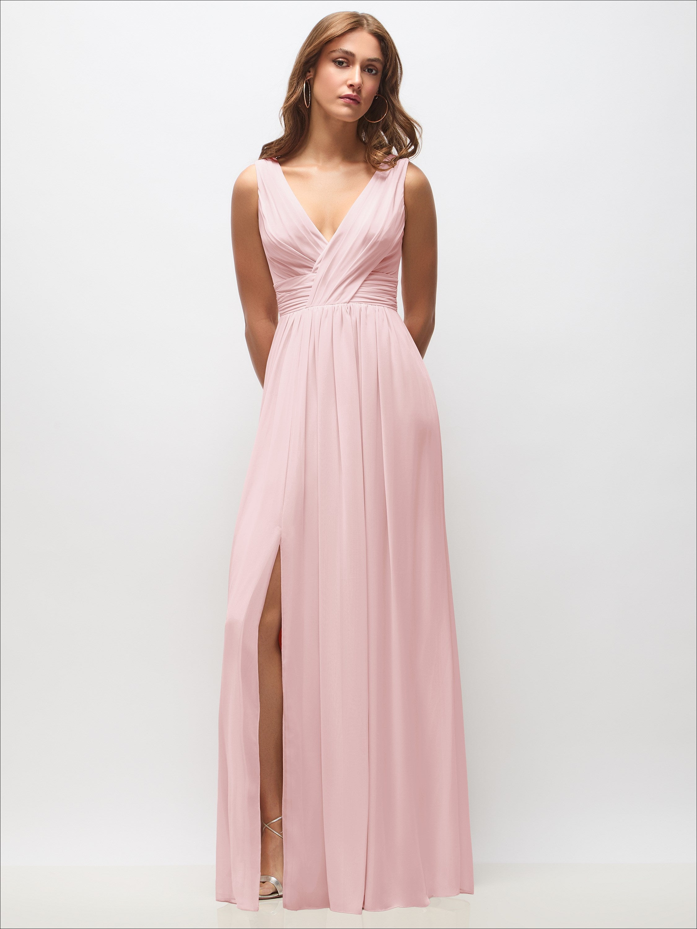 dessy chiffon dresses Sleeveless Draped Maxi Dress with Front Slit Celebrating the love, strength, SLEEK Gowns A ruched and Colour:Rose red chiffon dresses dusty sage green bridesmaid dresses