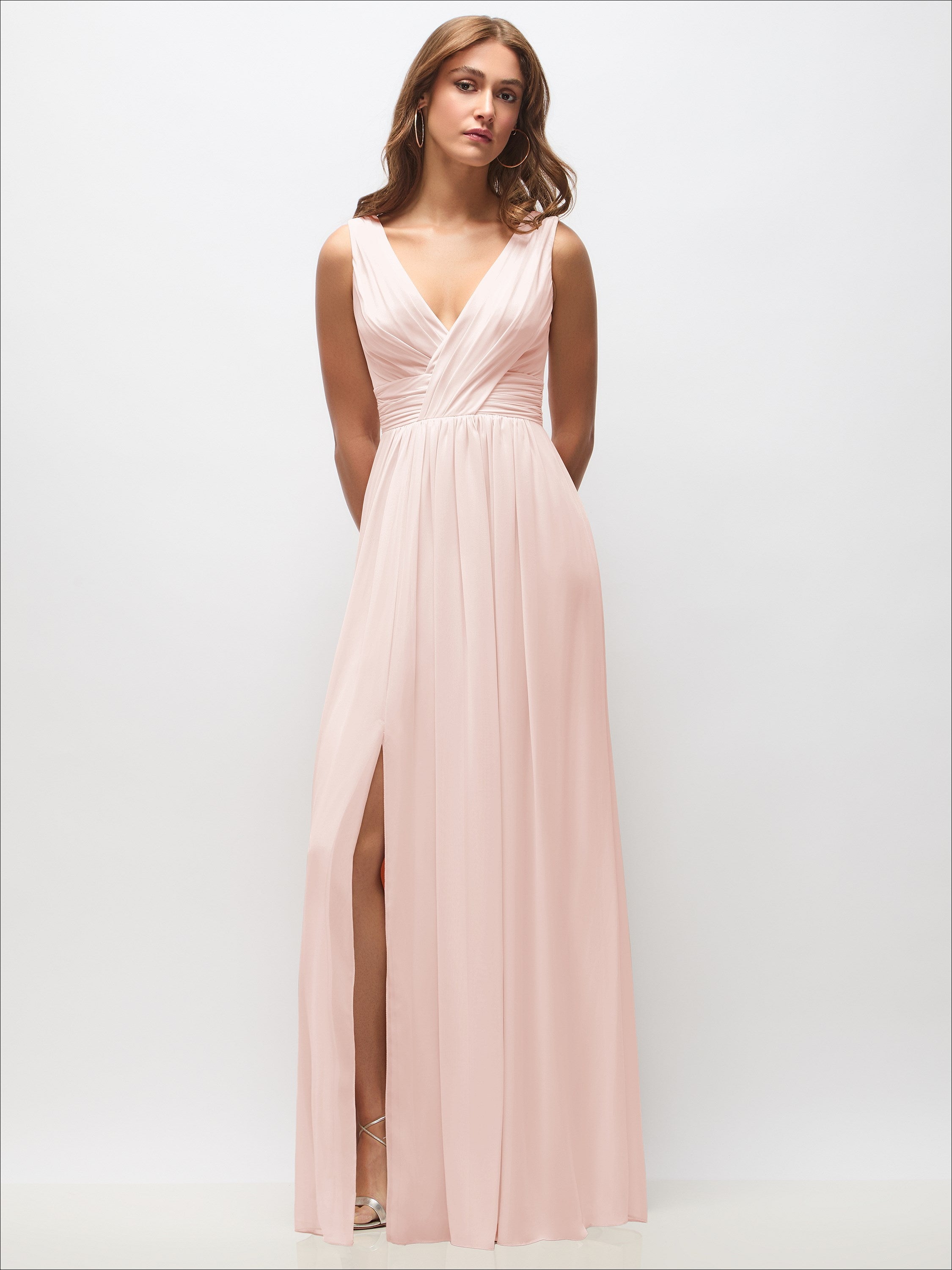 Sleeveless Draped Chiffon Maxi Dress with Front Slit