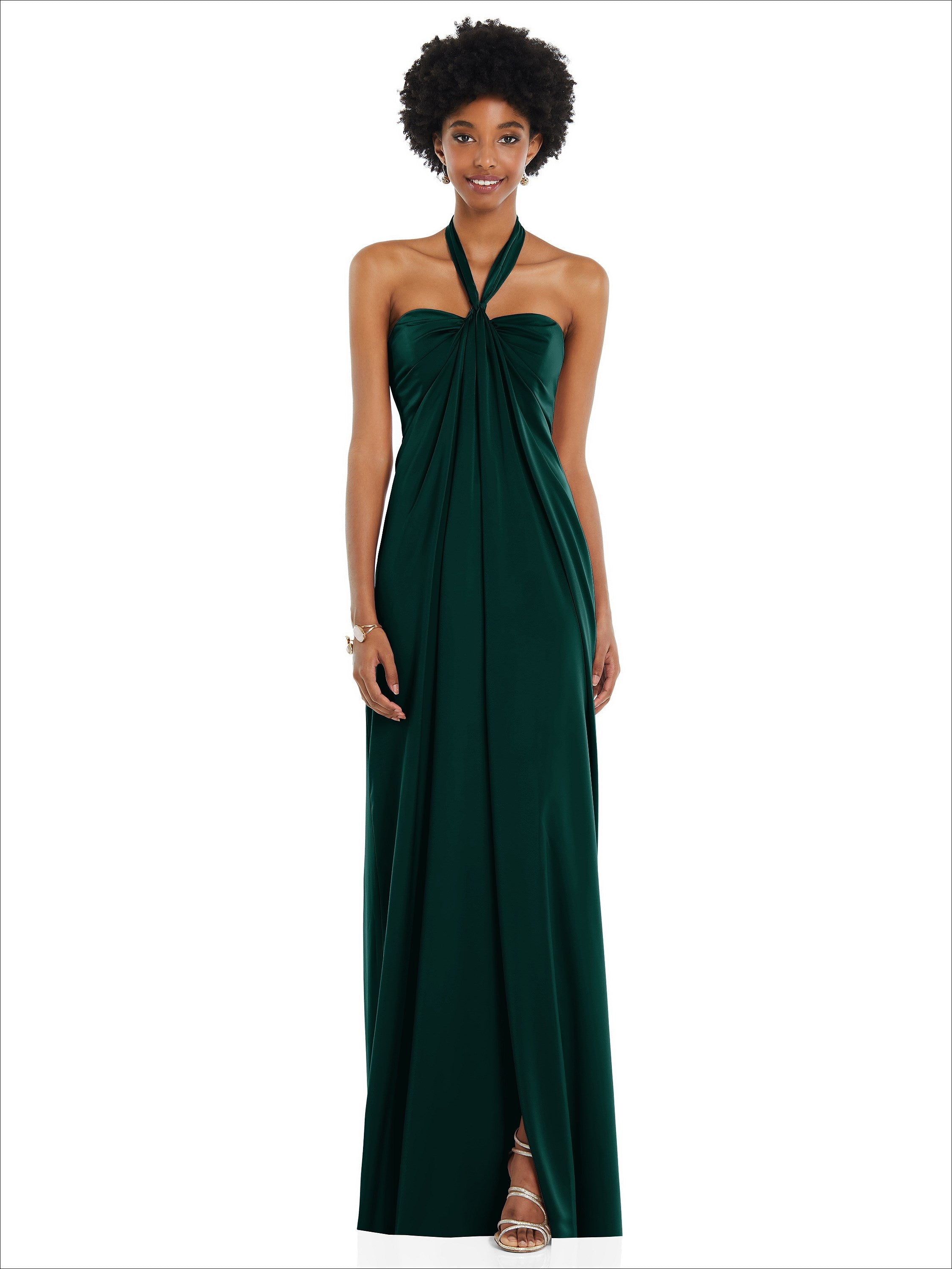 dark green grecian dress Draped Satin Column Gown with Convertible Straps 4Y