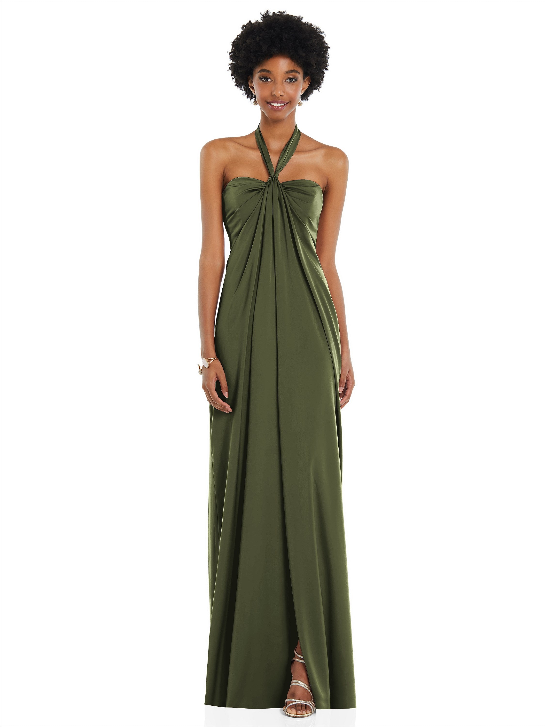 green grecian maxi dress Draped Satin Column Gown with Convertible Straps Season_Fall/Winter