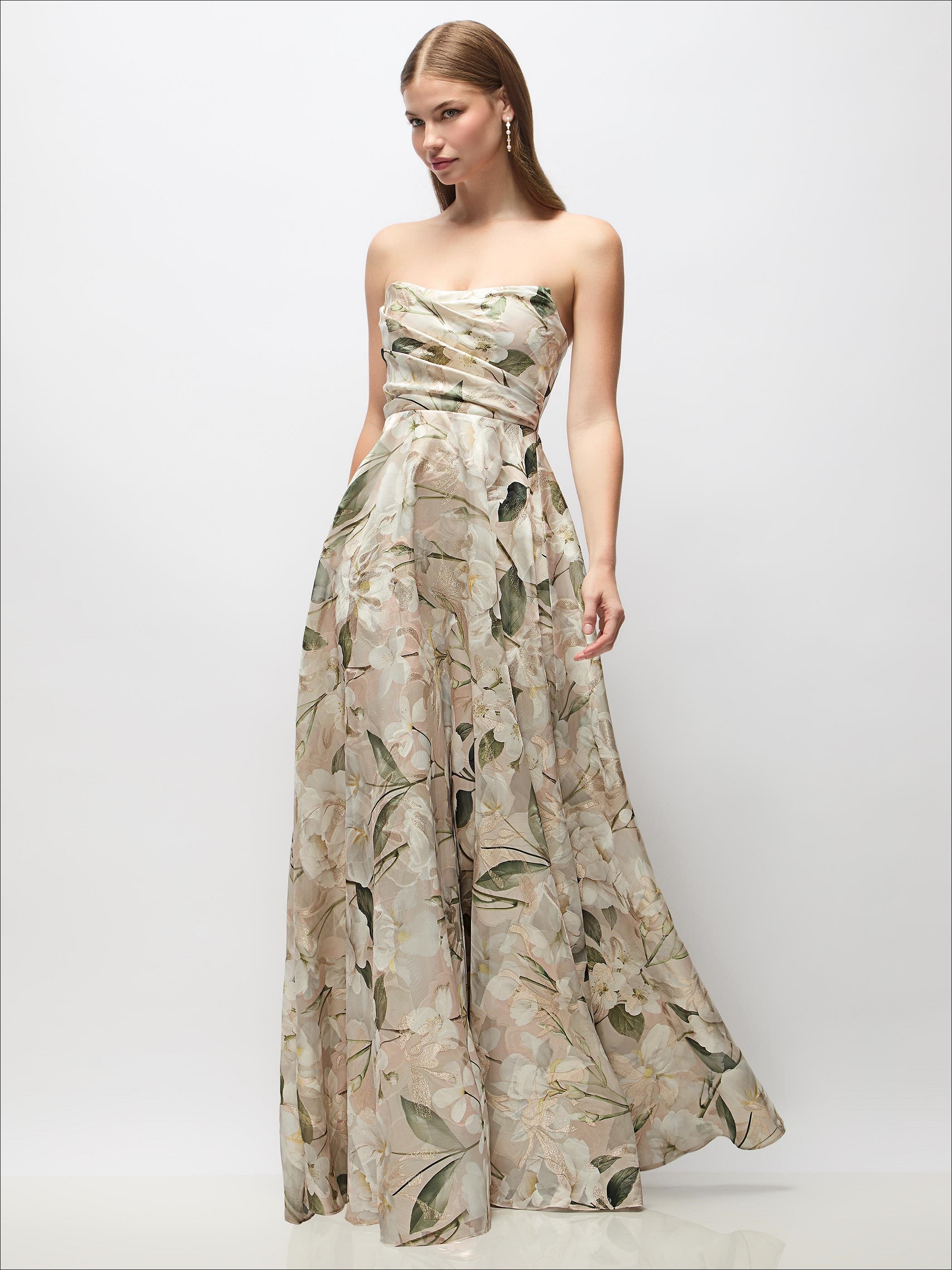 melt the lady Flower Jacquard Long Dress Off-Shoulder Floral 