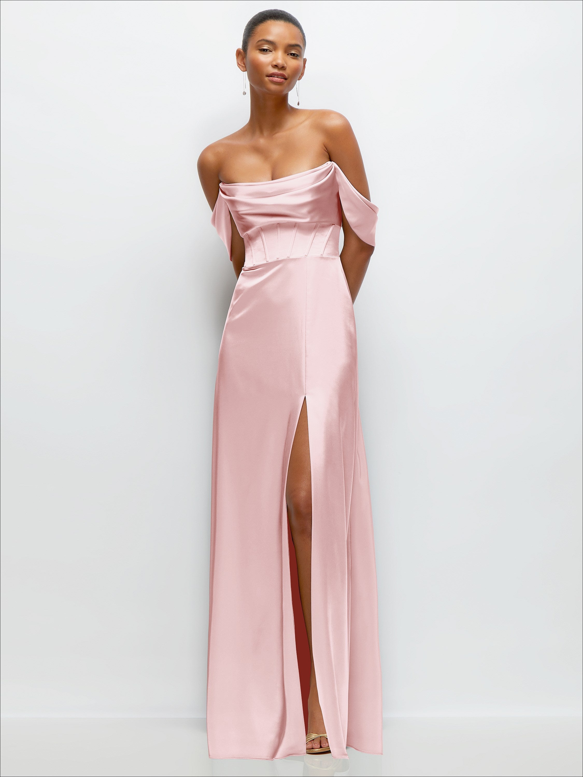 formal satin maxi dress A-Line with Convertible Off-the-Shoulder or Strapless royal blue satin dress