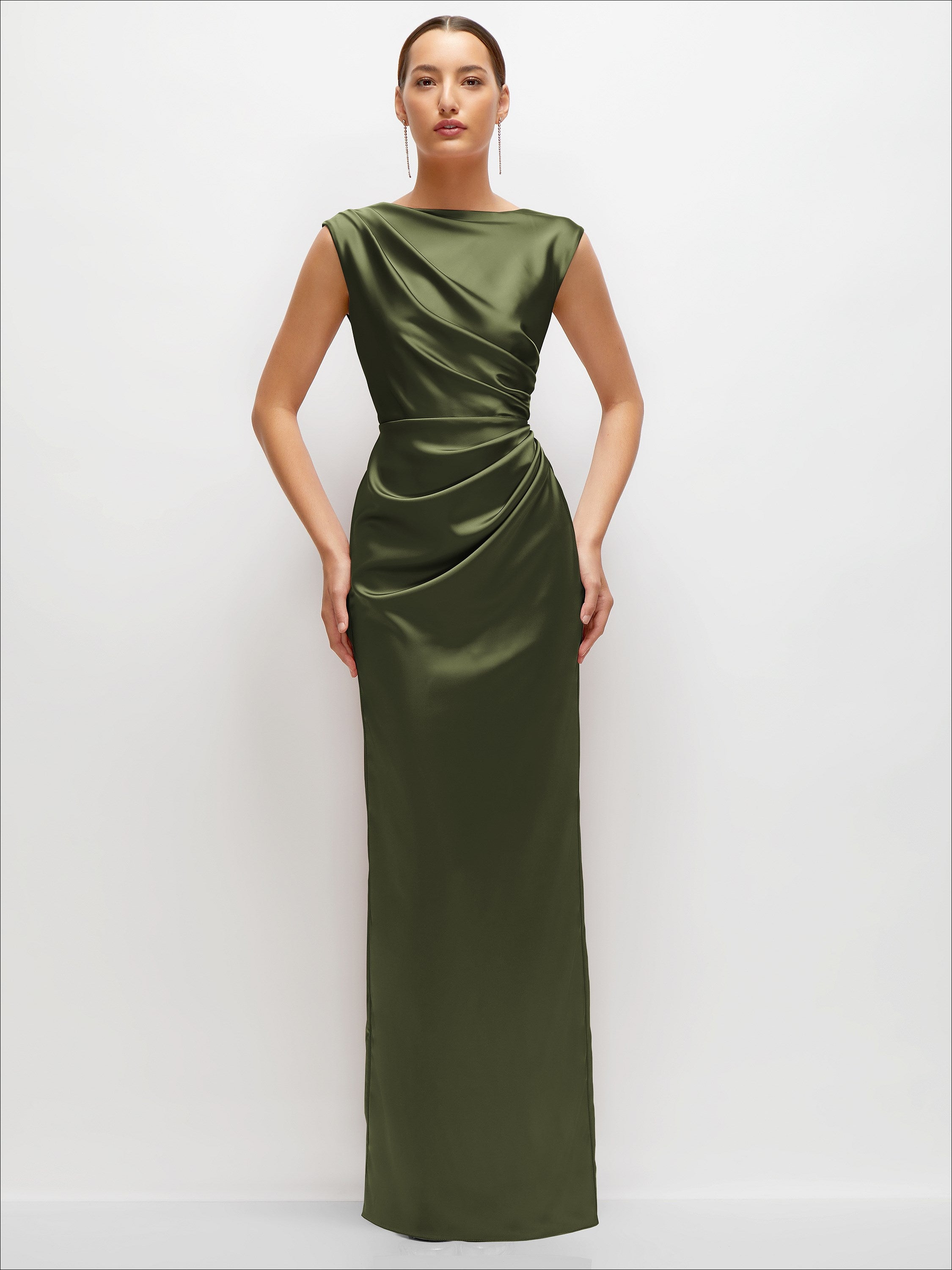 dessy high neck bridesmaid dress Sleeveless Cap Shoulder Satin Maxi Size:17 / l-xl