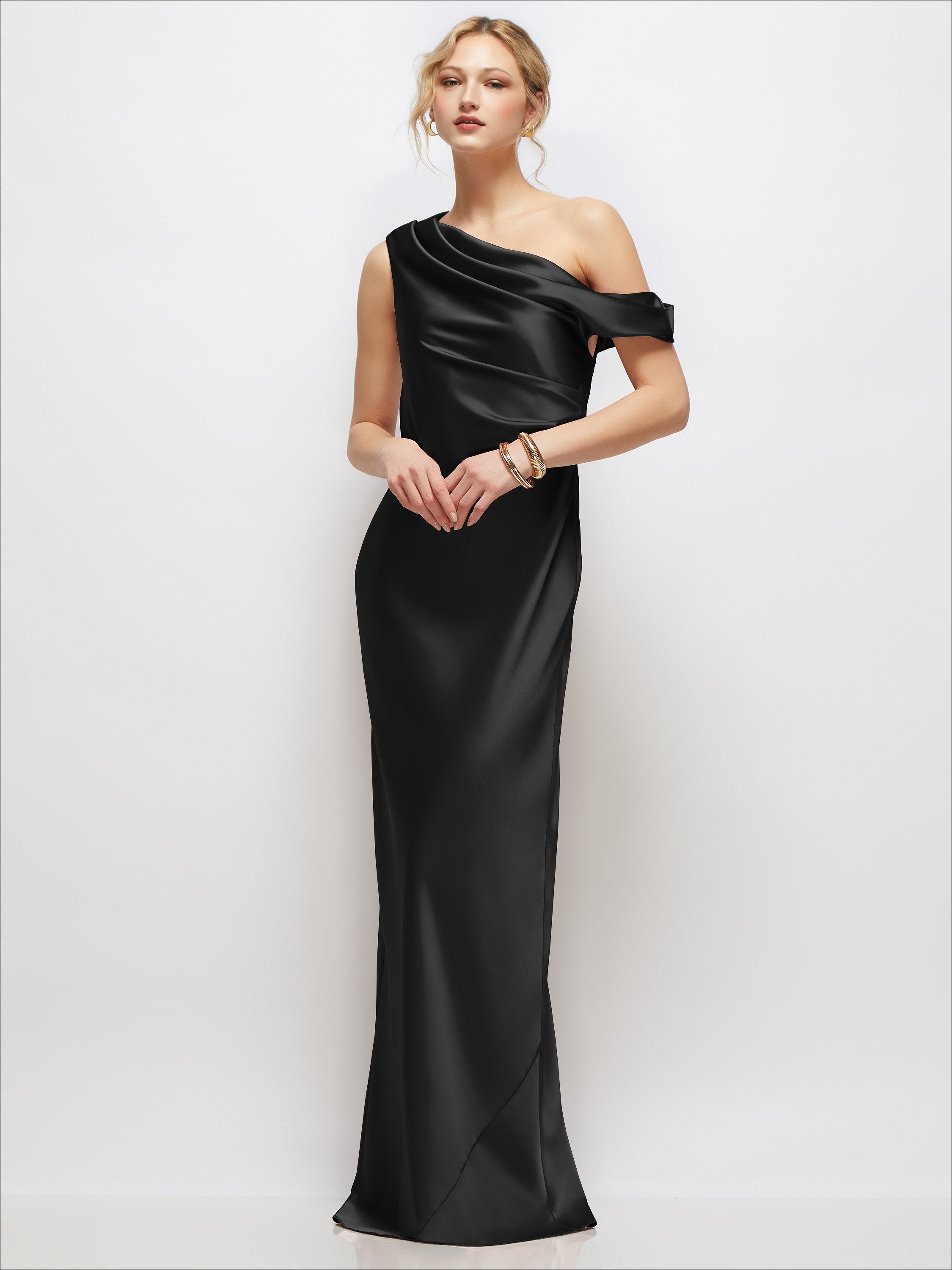 charmeuse draped one shoulder bridesmaid dress One-Shoulder Bias Stretch Satin Maxi Shoulder Stretch Satin Floor