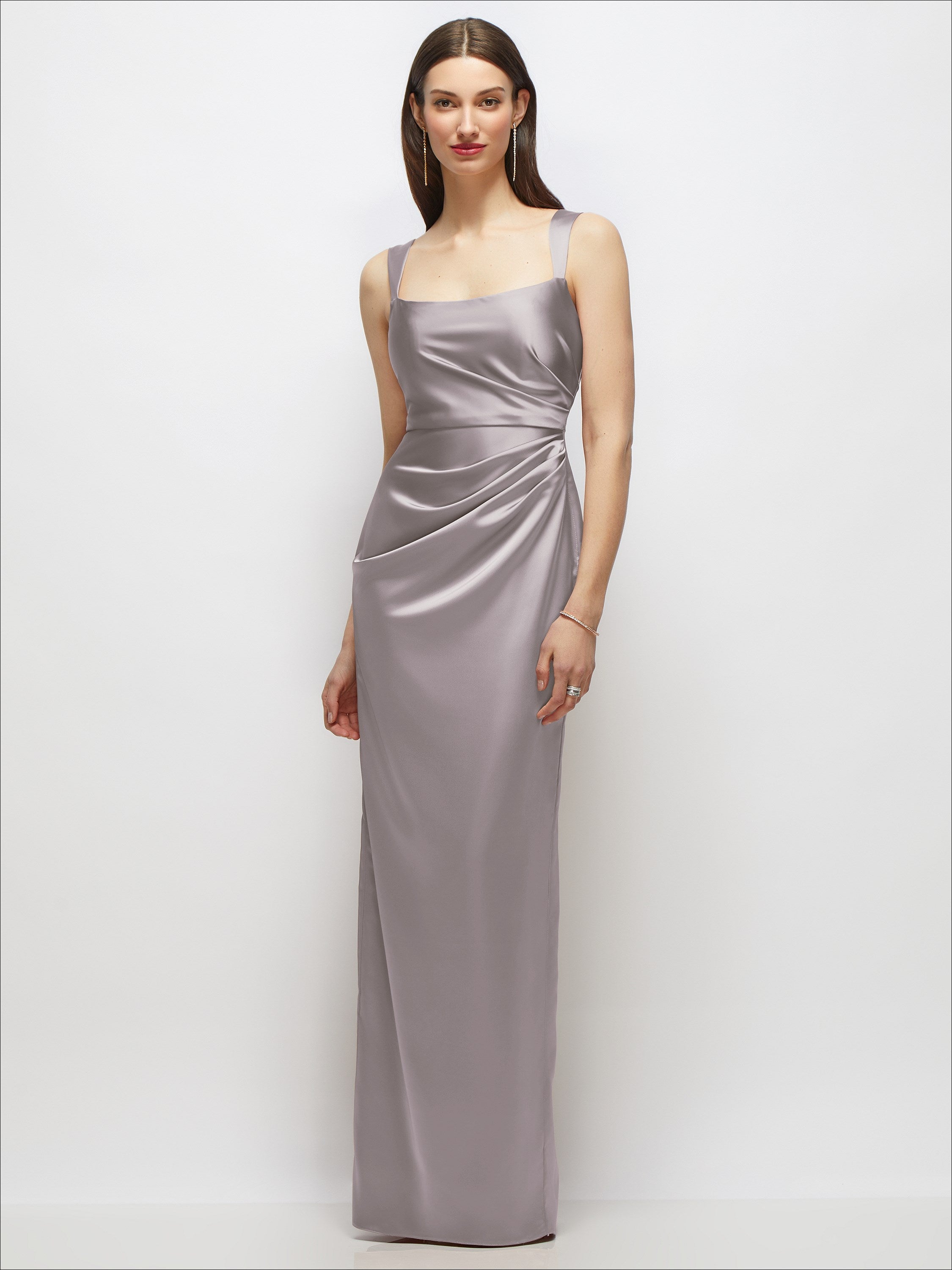 grey satin dress long Scoop Neck Draped Column Stretch Maxi Gold