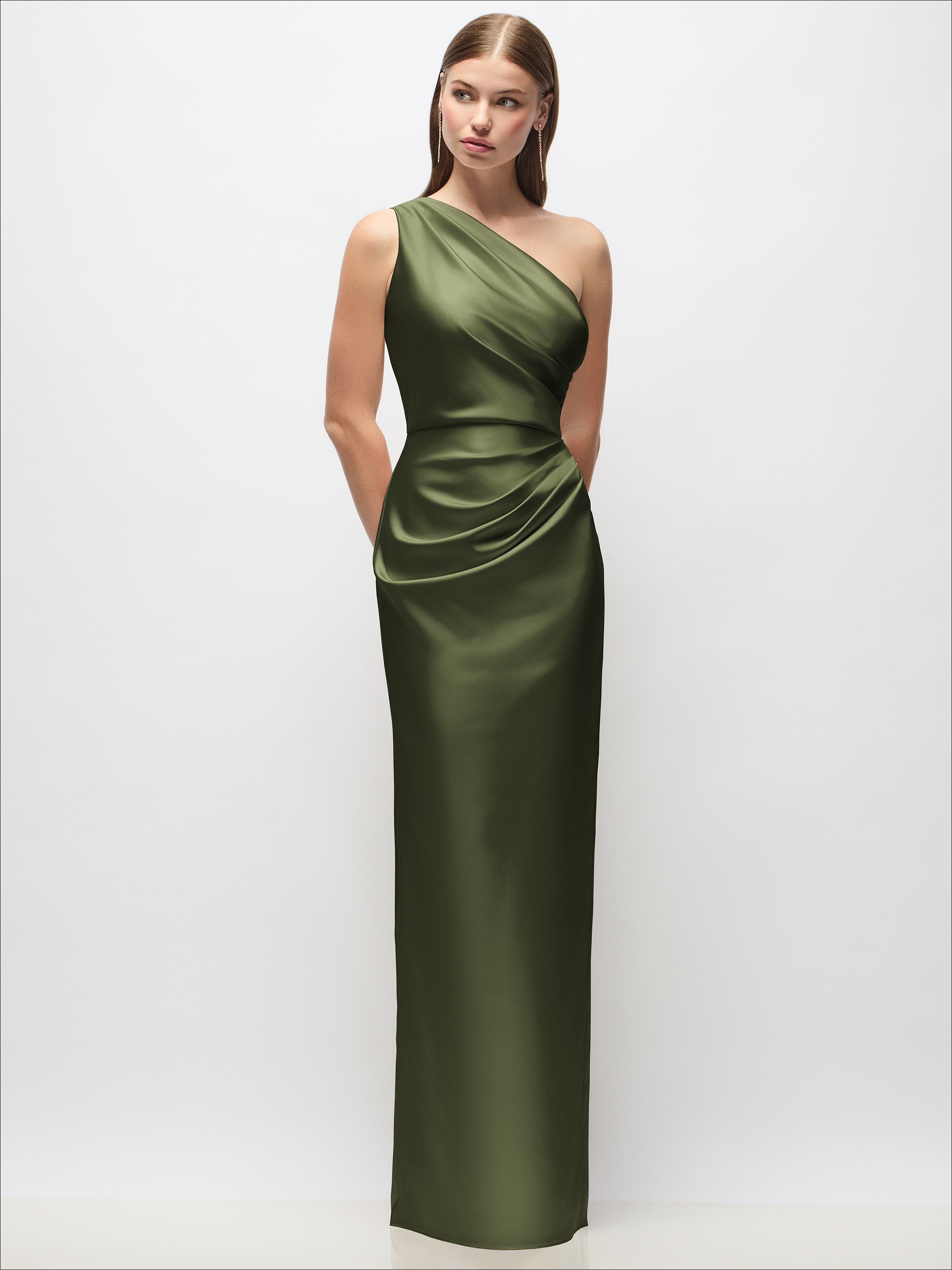 charmeuse draped one shoulder bridesmaid dress One-Shoulder Bodice Stretch Satin Column Maxi Fitted One