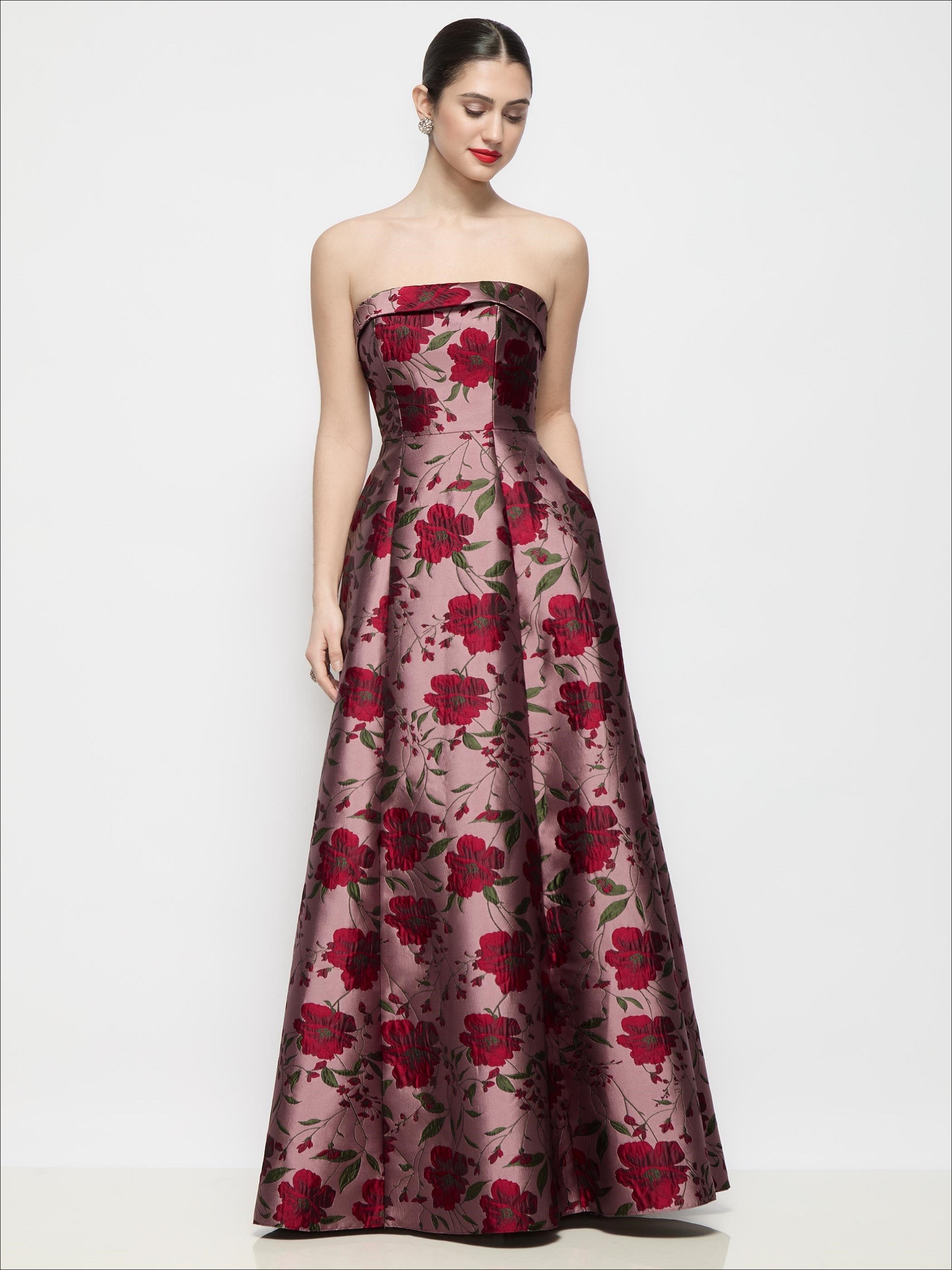 wild rose formal dresses Strapless Bias Cuff Bodice Brocade Dress aision