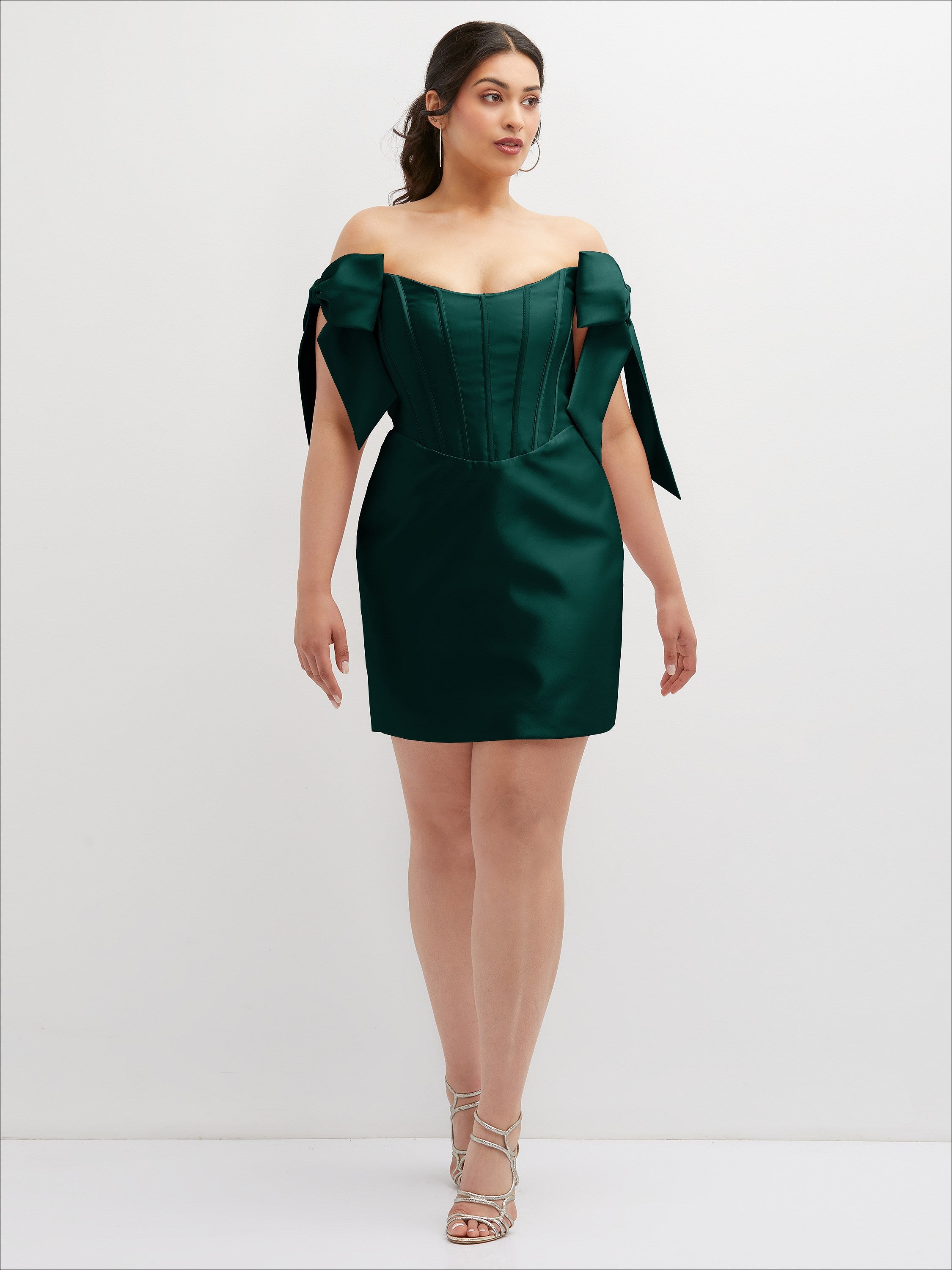 Satin Off-the-Shoulder Bow Corset Fit and Flare Mini Dress