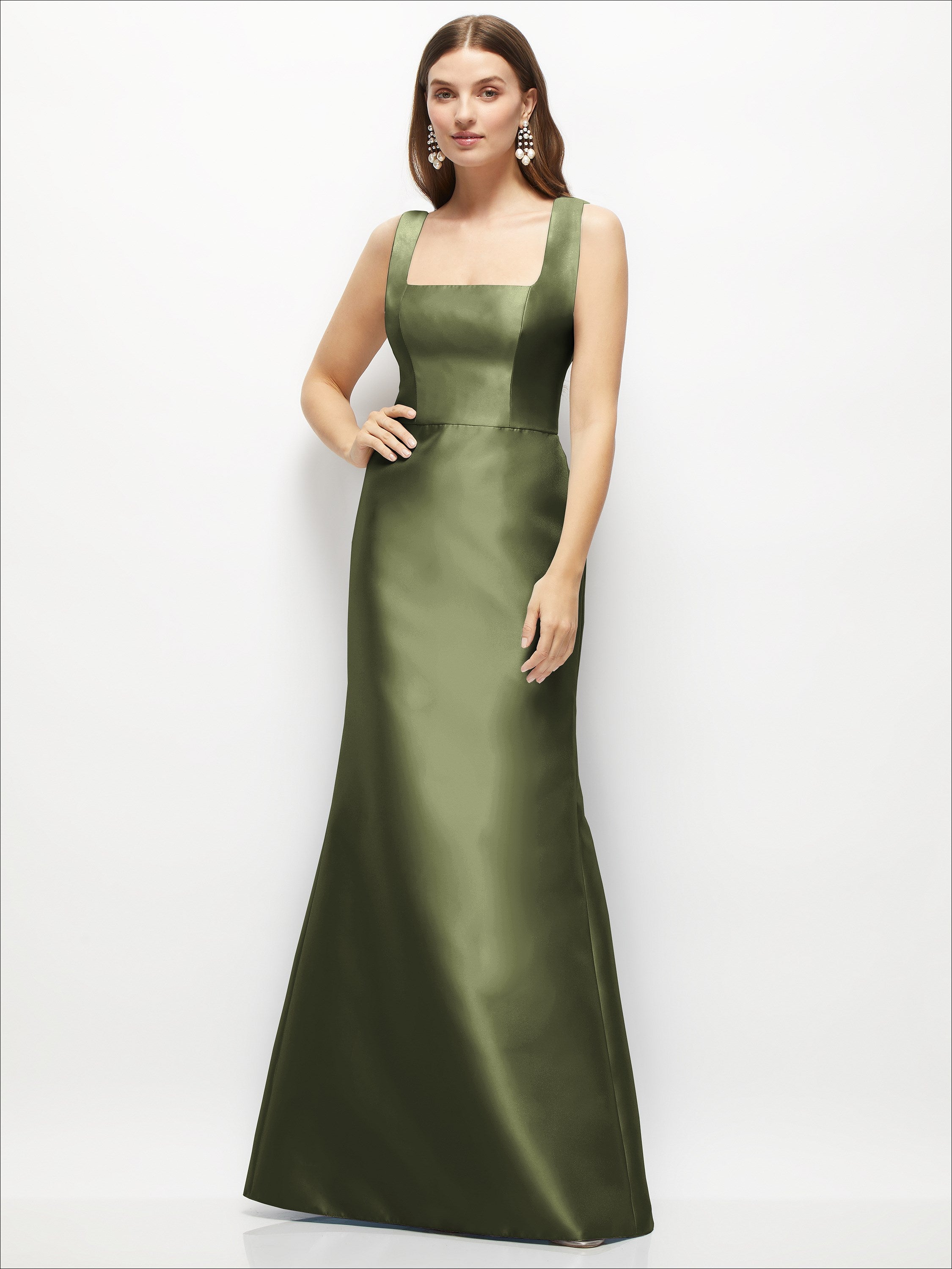 Satin Square Neck Fit and Flare Maxi Dress