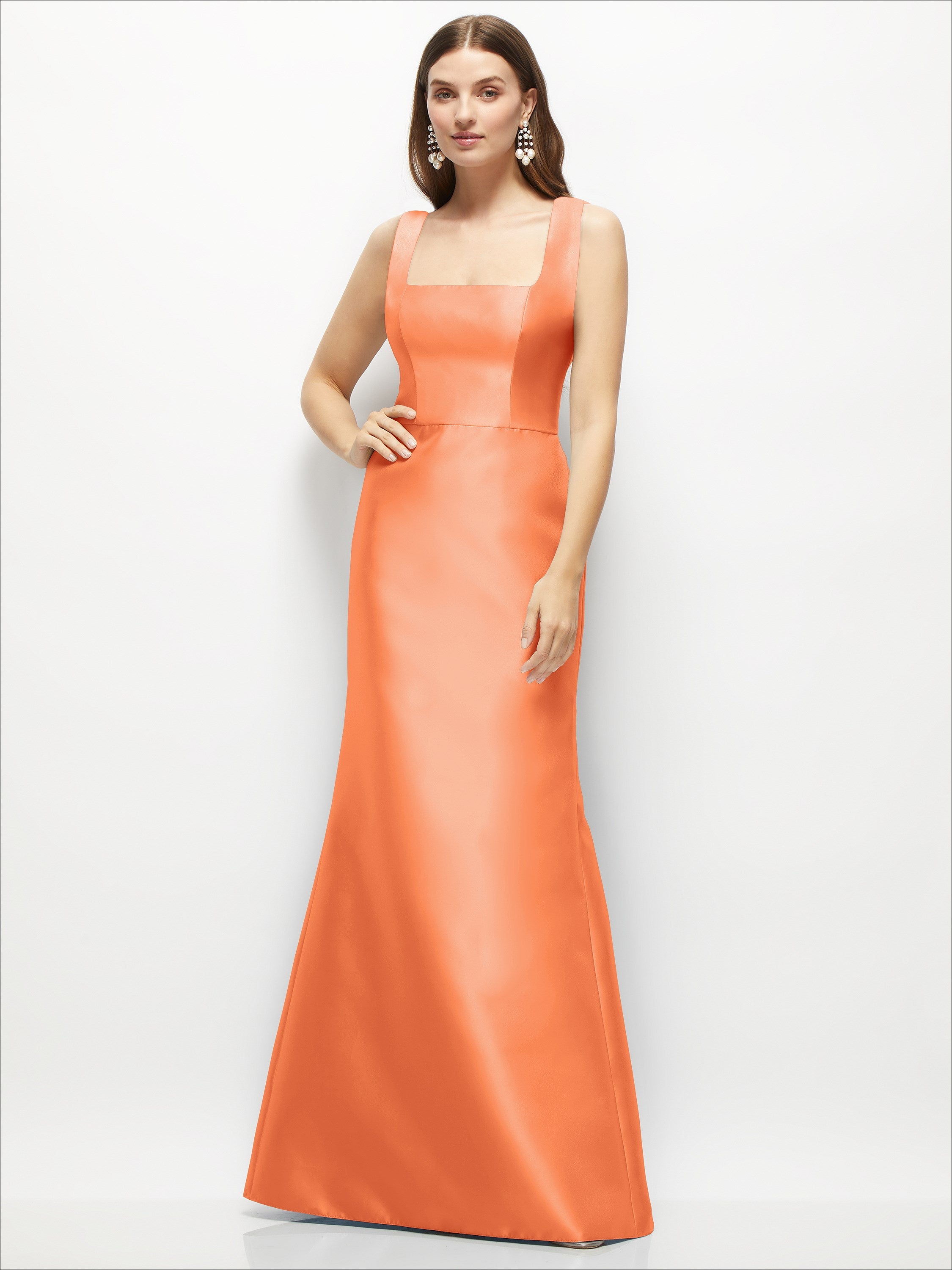 Satin Square Neck Fit and Flare Maxi Dress