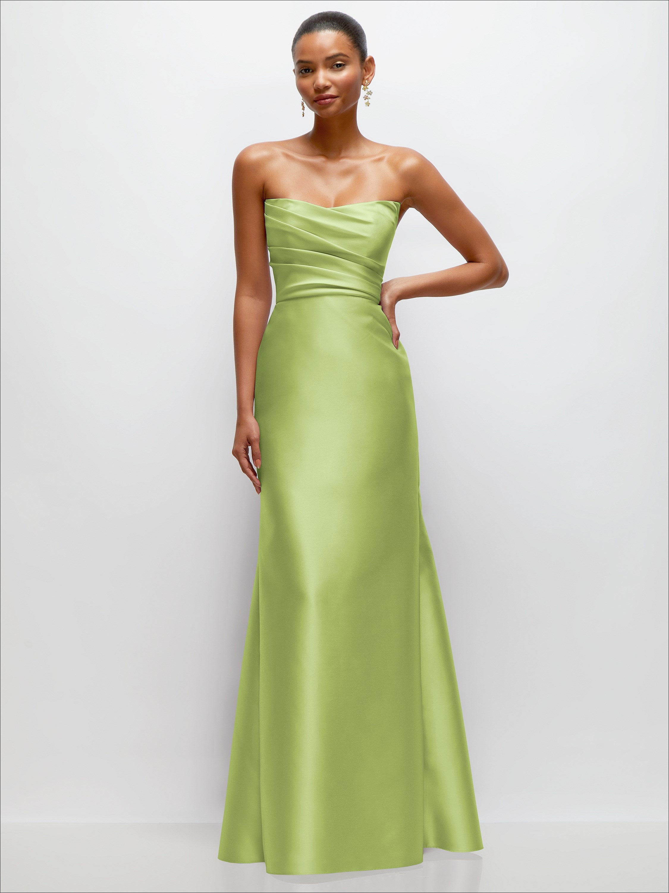 Strapless Cat-Eye Draped Bodice Satin Tumpet Dress Strapless Cat-Eye Draped Bodice Satin Tumpet Dress