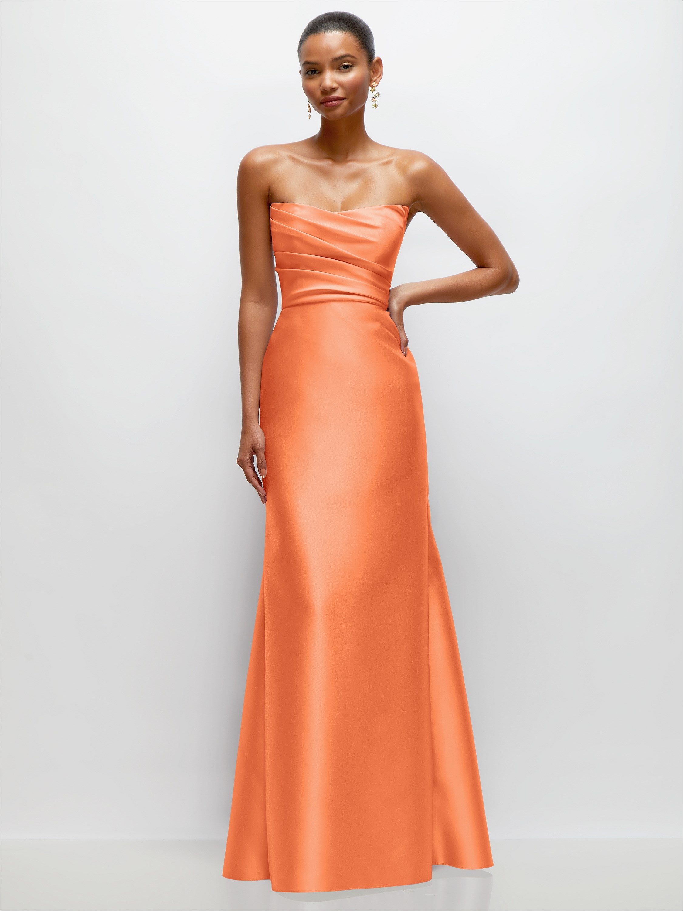 ワンピース Luminous tulle ribbon drape minionepiece Strapless Cat-Eye Draped Bodice Satin Tumpet Dress