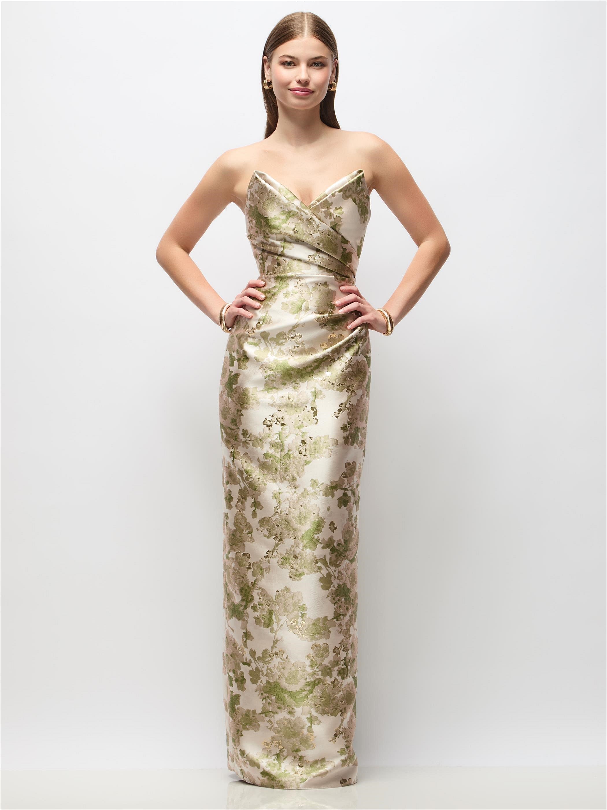 asymmetrical forest jacquard maxi dress Strapless Draped Abstract Floral Column Dre Proudly designed in Brighton