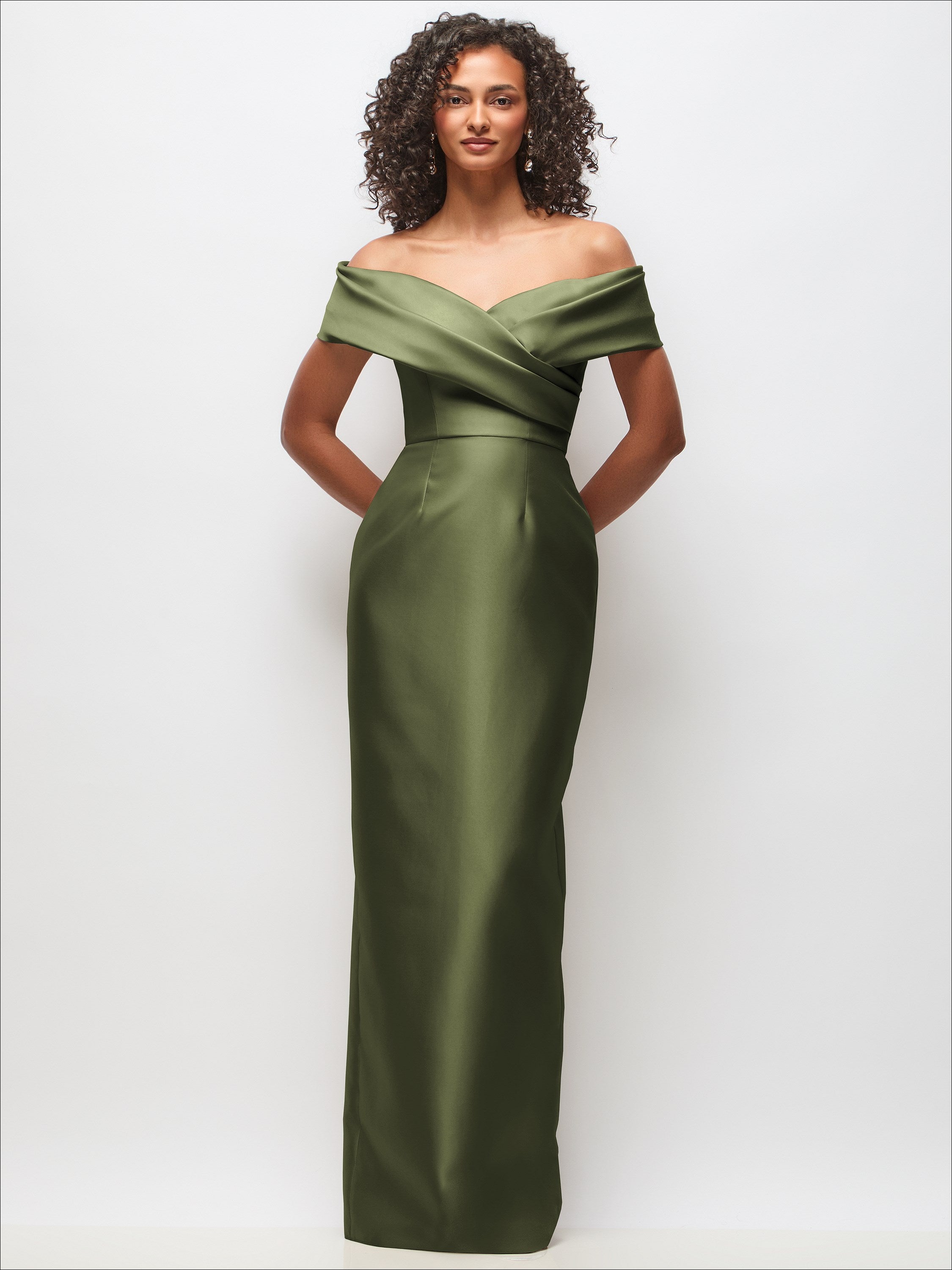 Draped Wrap Off-the-Shoulder Satin Column Floral Maxi Dress