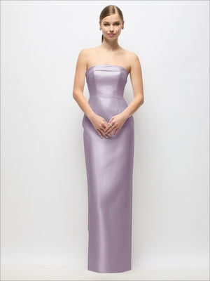 Lilac strapless satin maxi dress with column silhouette