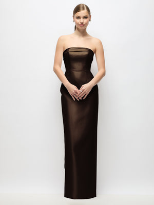 Black strapless satin maxi dress with column skirt