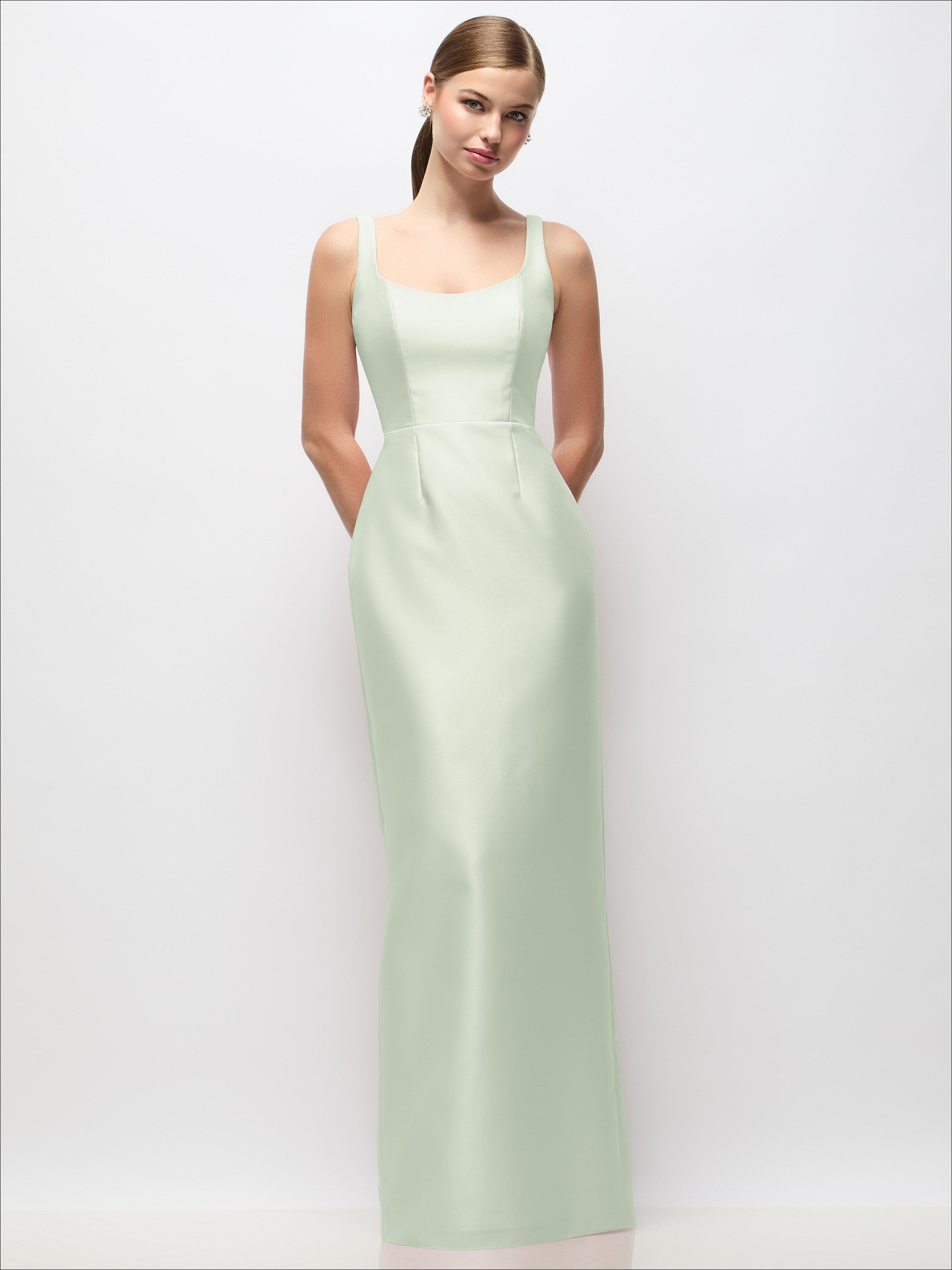 light color formal dresses Scoop Neck Satin Column Maxi Dress Blue Prom dresses