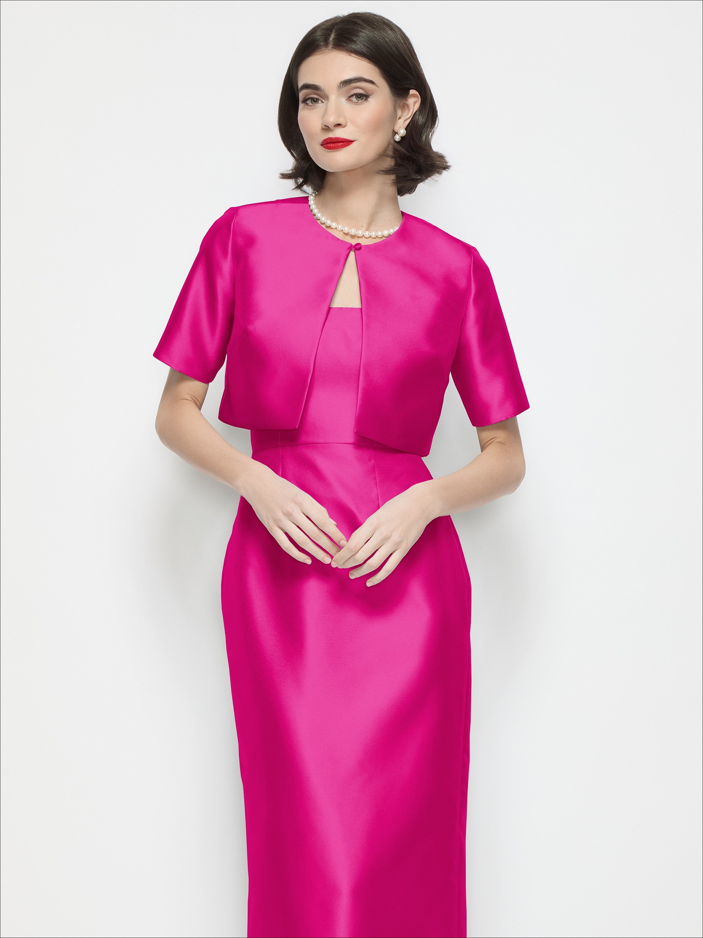 Jewel Neck Cropped Satin Jacket