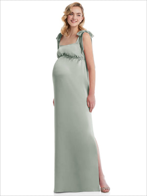 Flat tie-shoulder empire waist maternity maxi dress, sage green