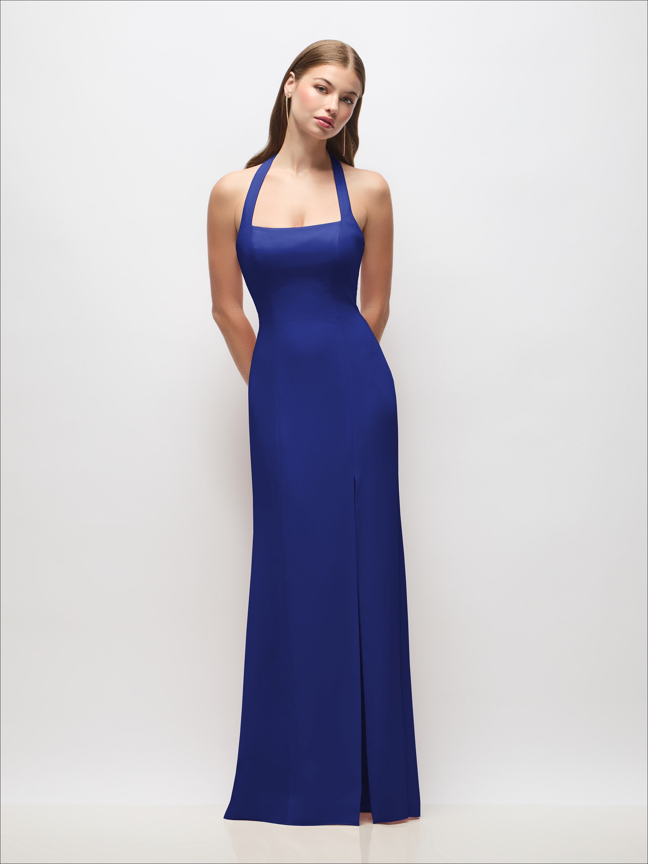 modified halter neckline dress Tie Open Back Trumpet Gown green leather shoes