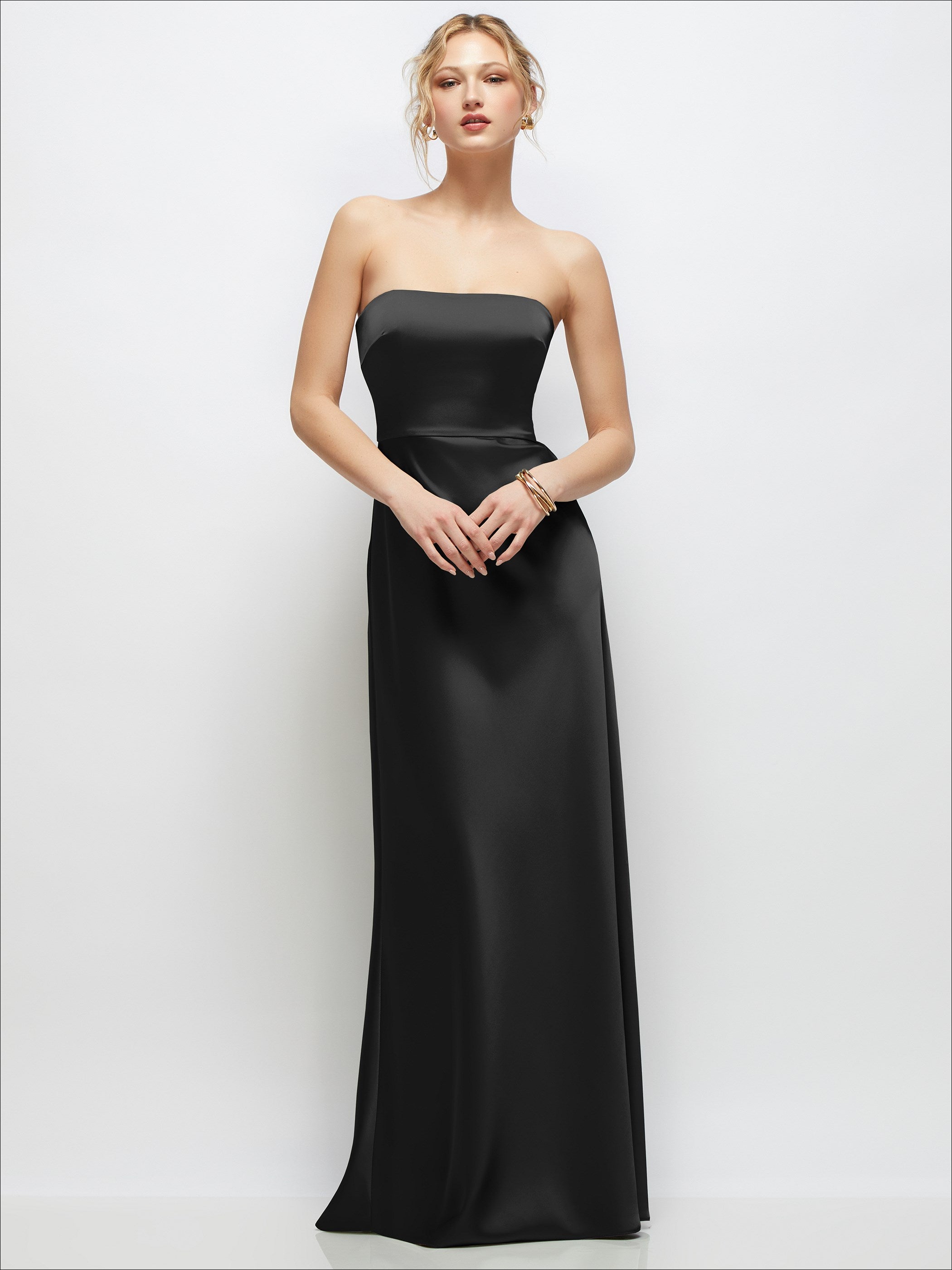 Strapless A-Line Stretch Satin Maxi Dress