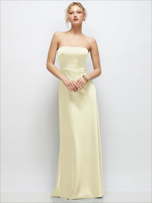 Strapless A-line satin maxi dress in pale yellow