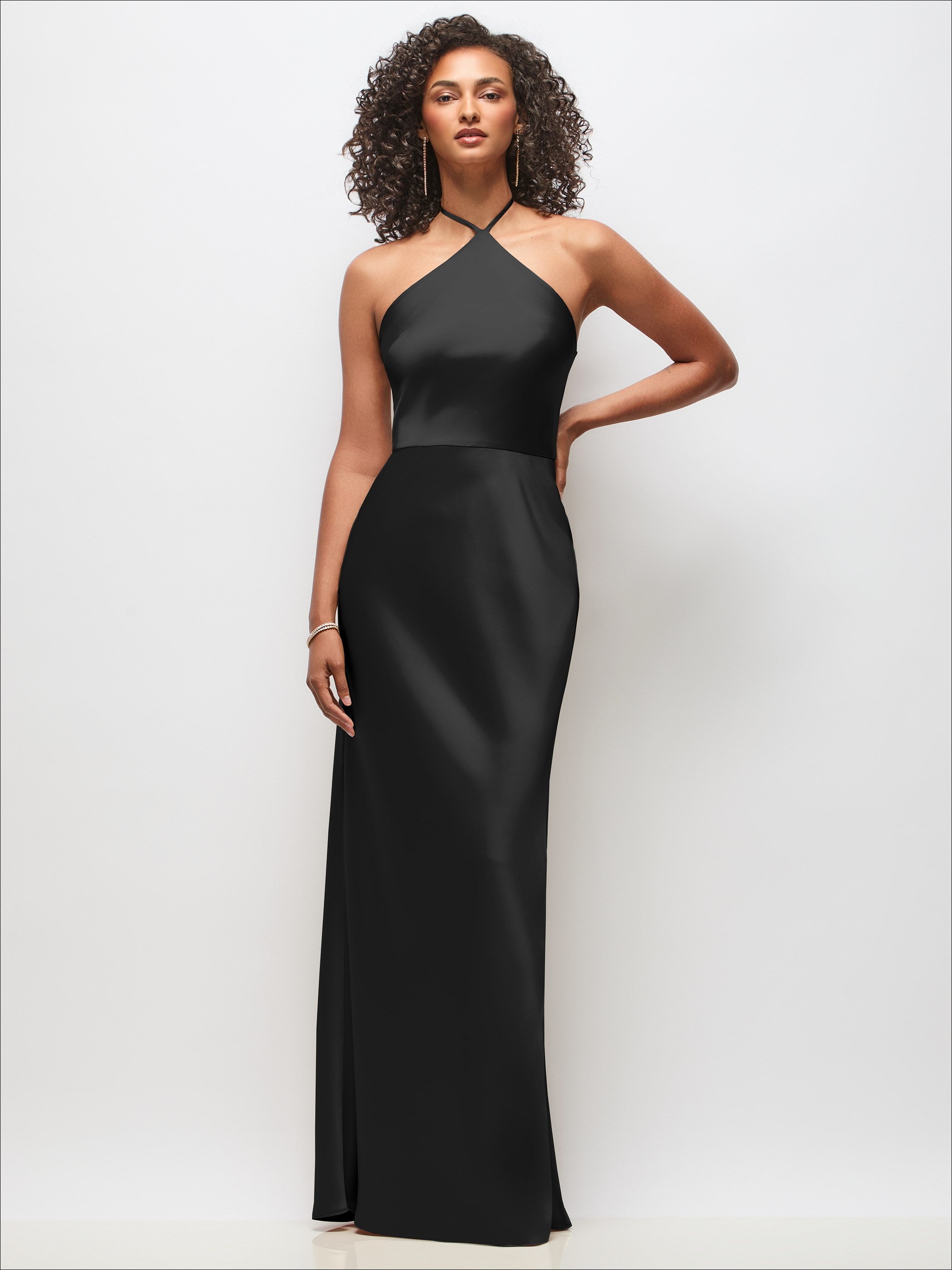 dessy halter bridesmaid dress High-Neck Stretch Satin Maxi with Bias A-line Skirt dresses to wear in mykonos