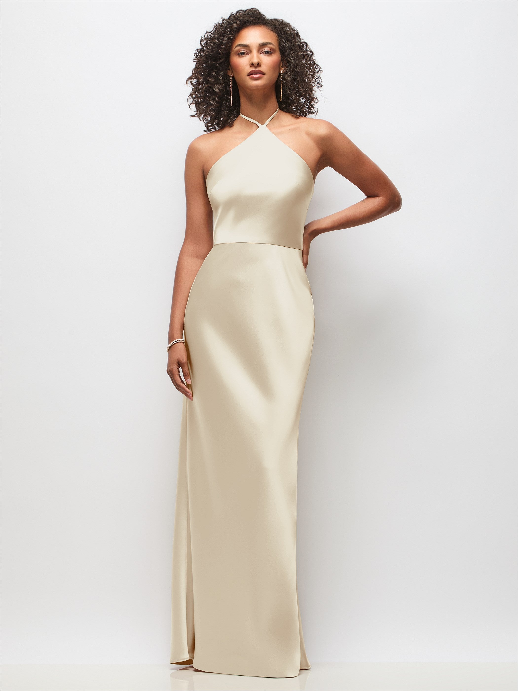 grasie stretch satin halter dress High-Neck Maxi with Bias A-line Skirt RS-06.20.24AM