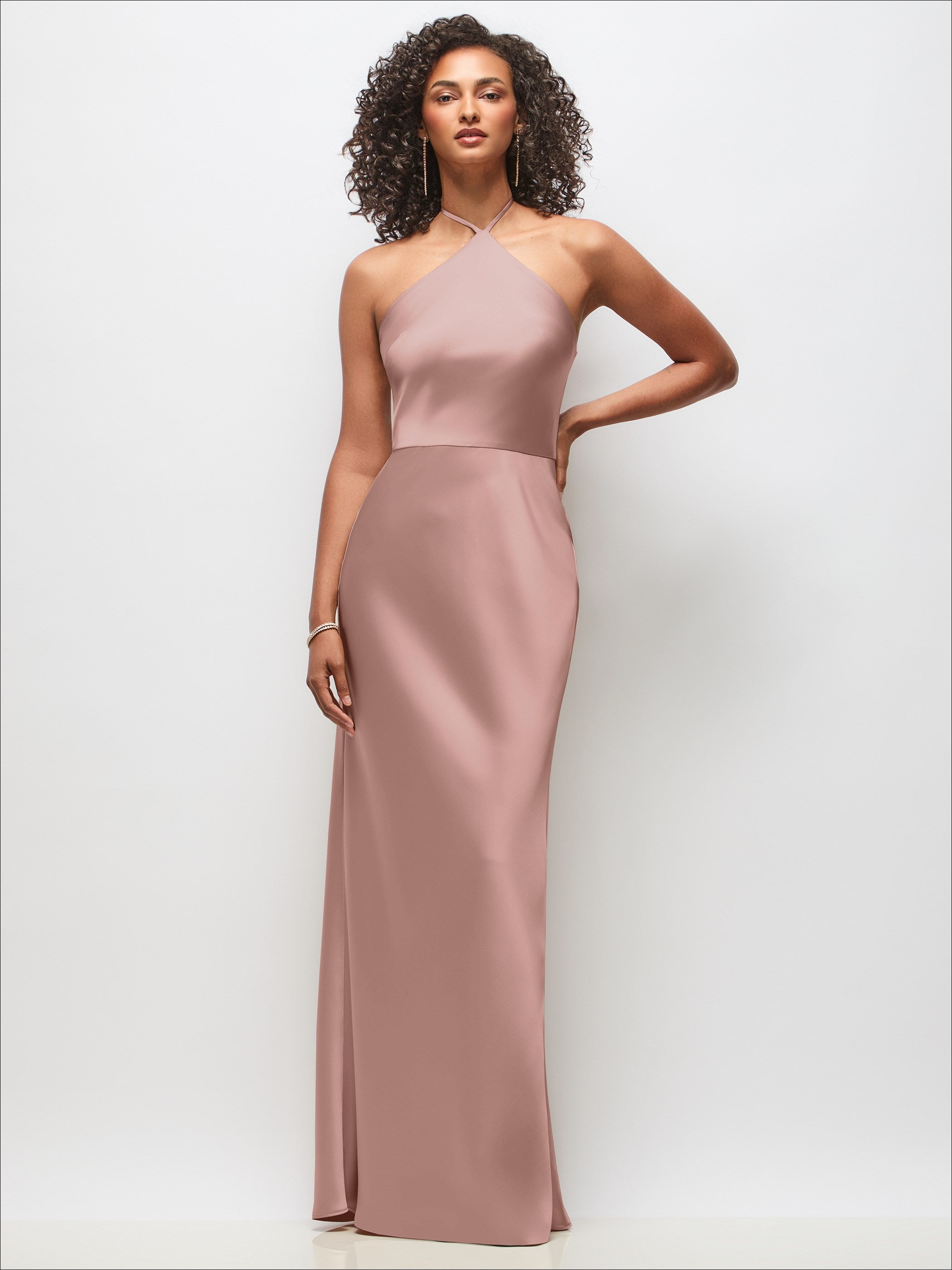 halter neck straight dress High-Neck Stretch Satin Maxi with Bias A-line Skirt postco14