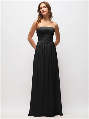 Strapless Basque Drop Waist Chiffon Maxi Dress with Shirred Skirt