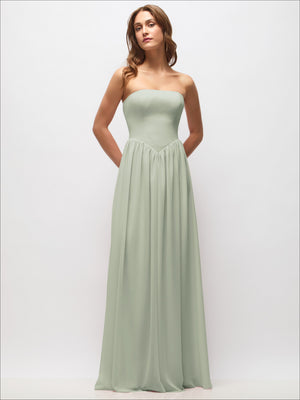 Strapless Basque Drop Waist Chiffon Maxi Dress with Shirred Skirt