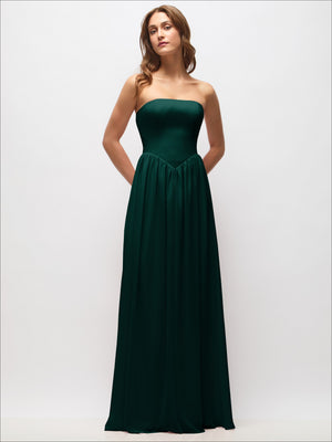 Strapless Basque Drop Waist Chiffon Maxi Dress with Shirred Skirt