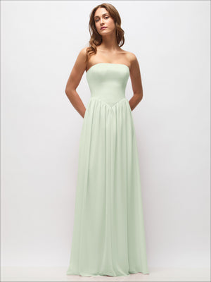 Strapless Basque Drop Waist Chiffon Maxi Dress with Shirred Skirt