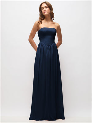Strapless Basque Drop Waist Chiffon Maxi Dress with Shirred Skirt