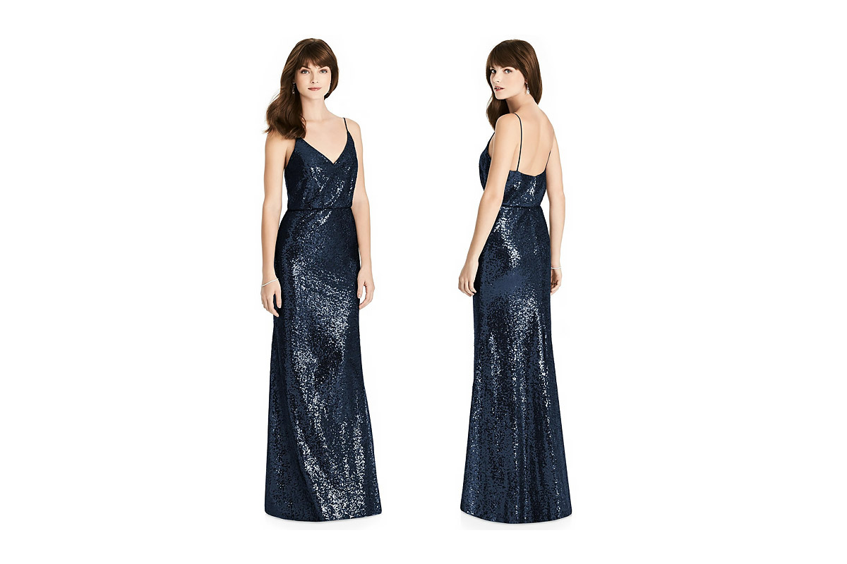 glam sequin spaghetti strap bridesmaid dress
