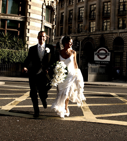 bride and groom at London wedding 