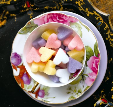 Coloured heart shaped sugar cube wedding favours