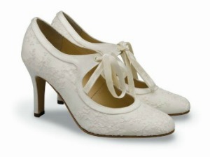 cream high heeled bridal shoe with lace front