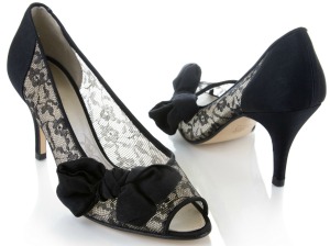 black bows and lace high heeled shoes