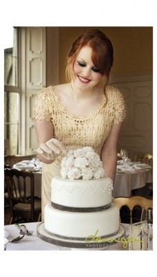 redhead bride in cream lace vintage wedding gown