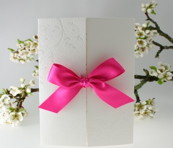 Hot pink bow wedding invitation