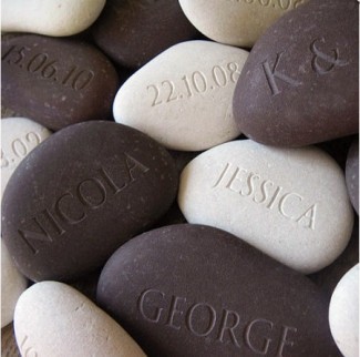 stone pebbles with engraved names