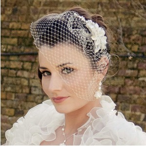 Bride with birdcage veil and updo