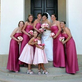 fuchis pink long bridesmaid dresses