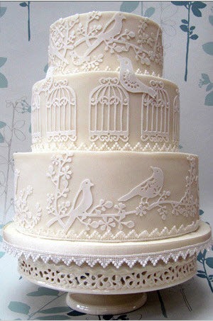 Lace wedding cake by Rosalind Miller Cakes lace wedding cake with birds and birdcages