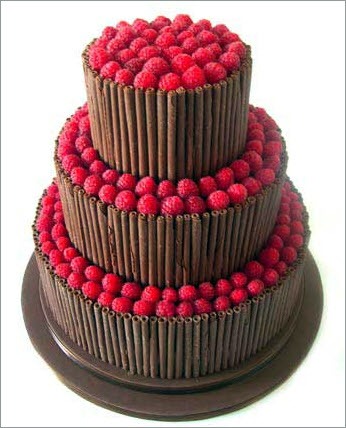chocolate raspberry curl wedding cake by Maisie Fantasie chocolate tiered wedding cake with fresh raspberries