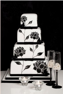 black and white tiered wedding cake