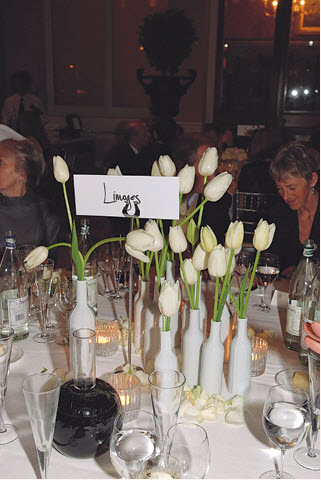 wedding table setting with white tulips
